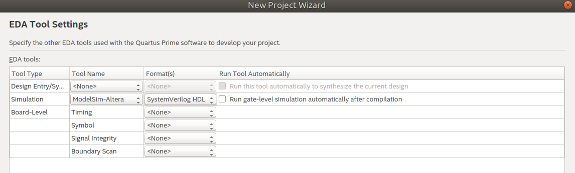 Quartus Select EDA Tools